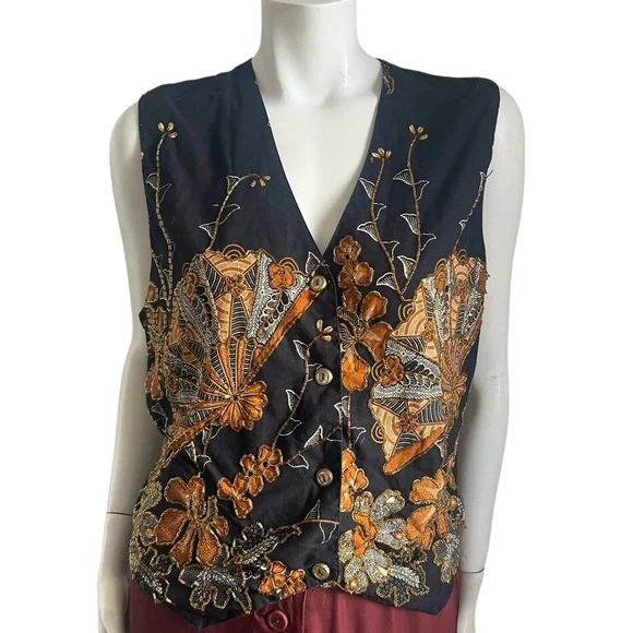 Western Connection Women’s Vintage 100% Cotton Vest Beaded Vest Large - Picture 3 of 12